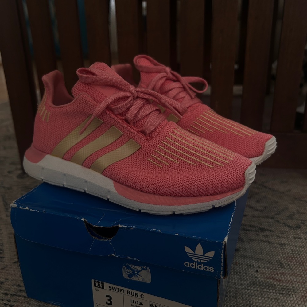 Adidas Pink and Gold Swift Run Sneakers